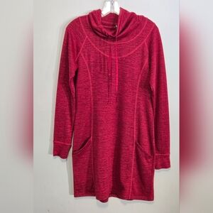 KUHL Lea Dress, Size M, Maroon. Cowl Neck, Pockets Long Sleeve